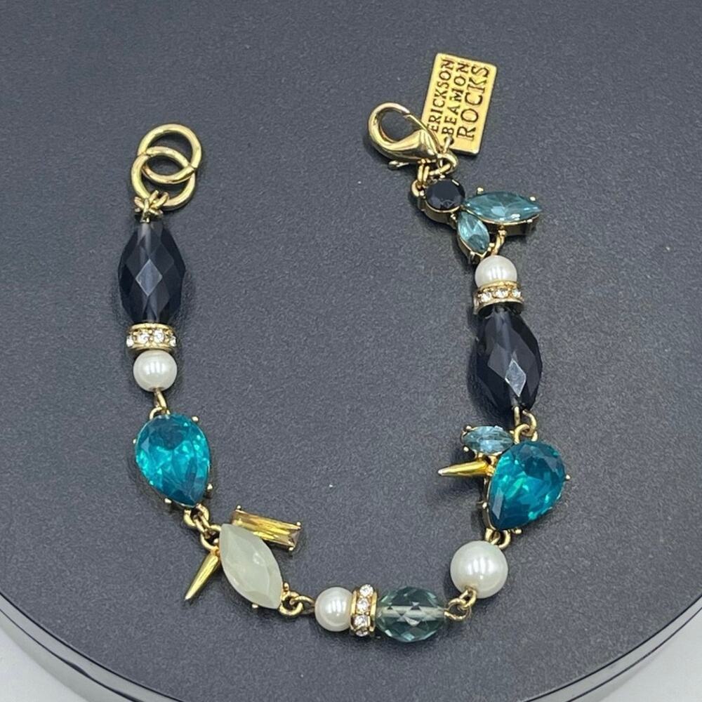 Erickson Beamon Rocks Blue Multicolor Rhinestone Faux‎ Pearl Bracelet NWOT